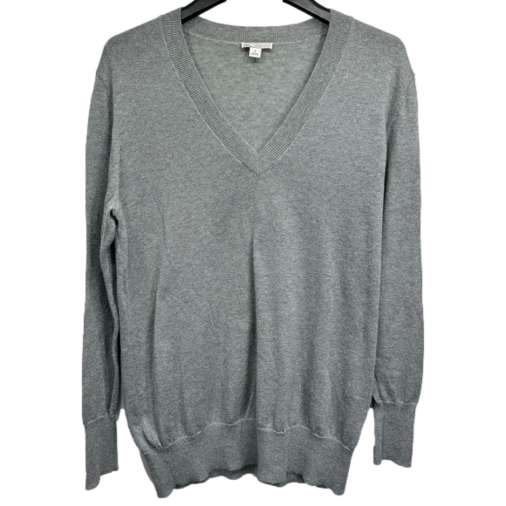 Gap Light Gray Silver Sparkle Sweater V Neck Long Sleeve Women’s Small Preppy